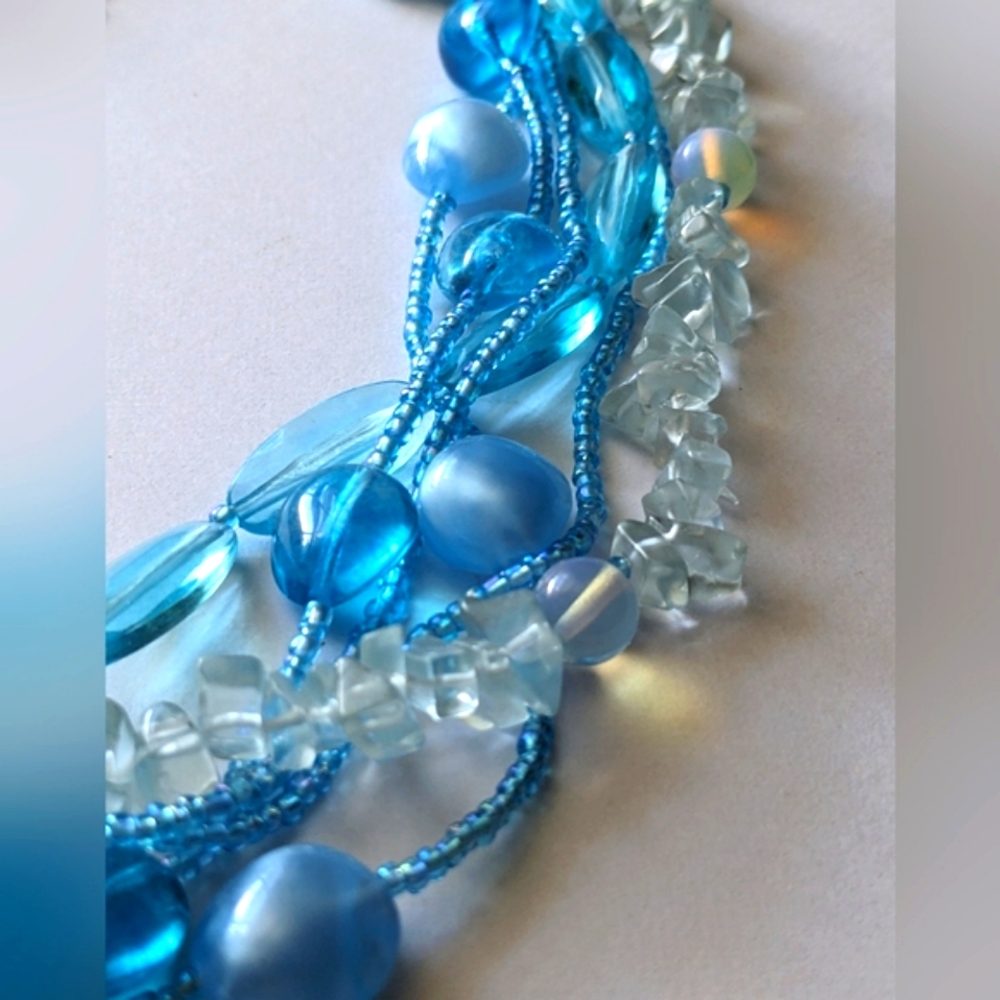 Vintage, Blue, 6-Strand Beaded Choker Necklace